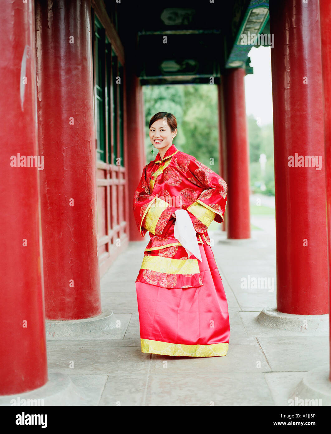 Portrait of a young woman dancing in the traditional clothing Stock Photo