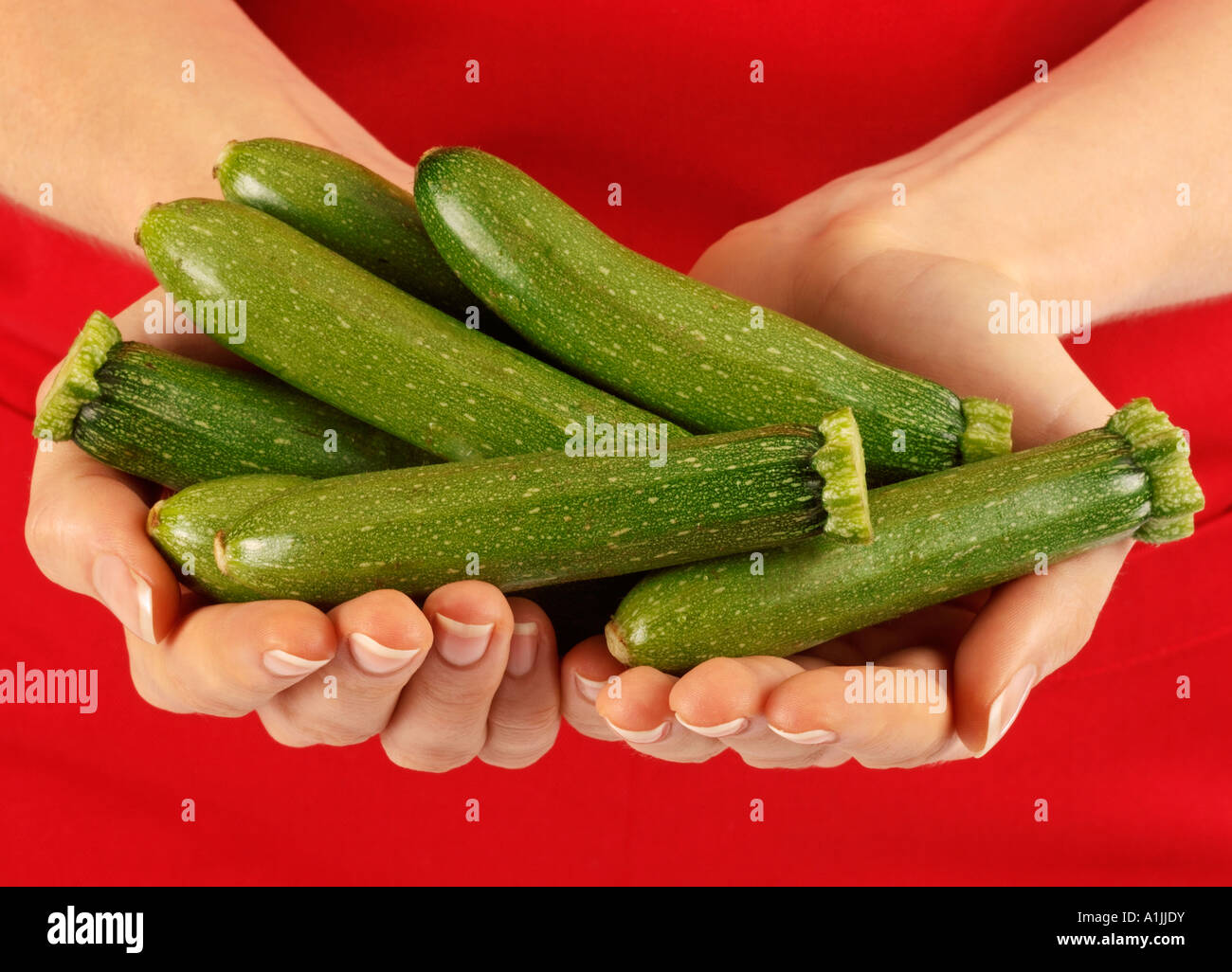 Woman Holding Baby Courgettes Zucchini Stock Photo Alamy