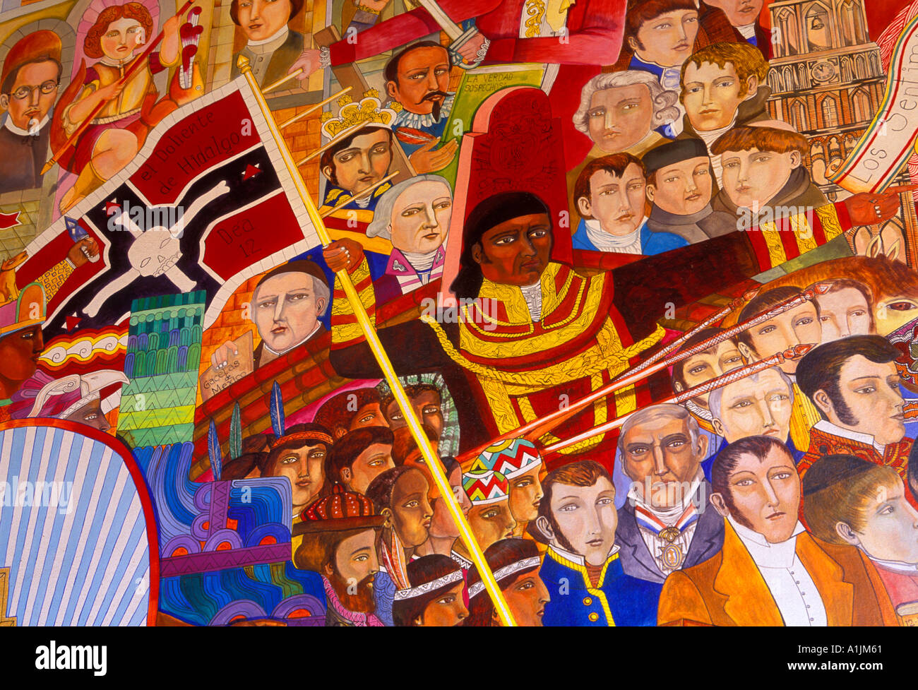 Detail, mural, General Jose Maria Morelos, Jose Maria Morelos, Allende Institute, San Miguel de Allende, Guanajuato State, Mexico Stock Photo
