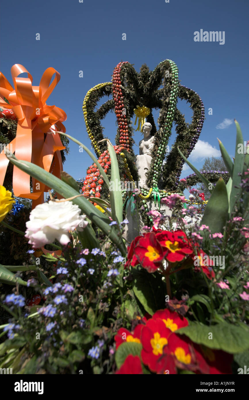 decorated easter fountain / Germany Stock Photo Alamy