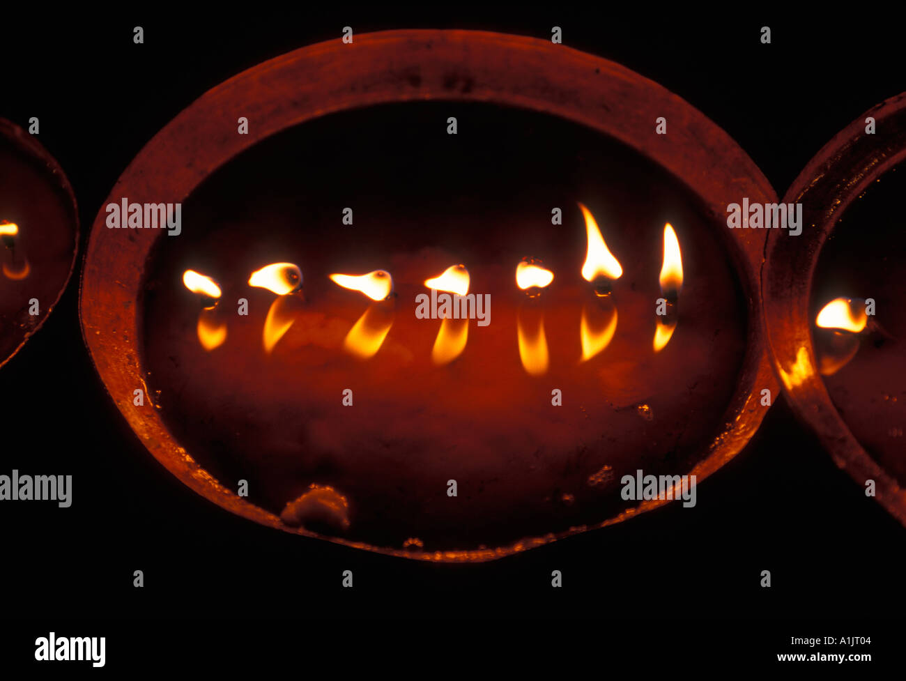 Burning candles butter lamps at Drepung Monastery west of city Lhasa