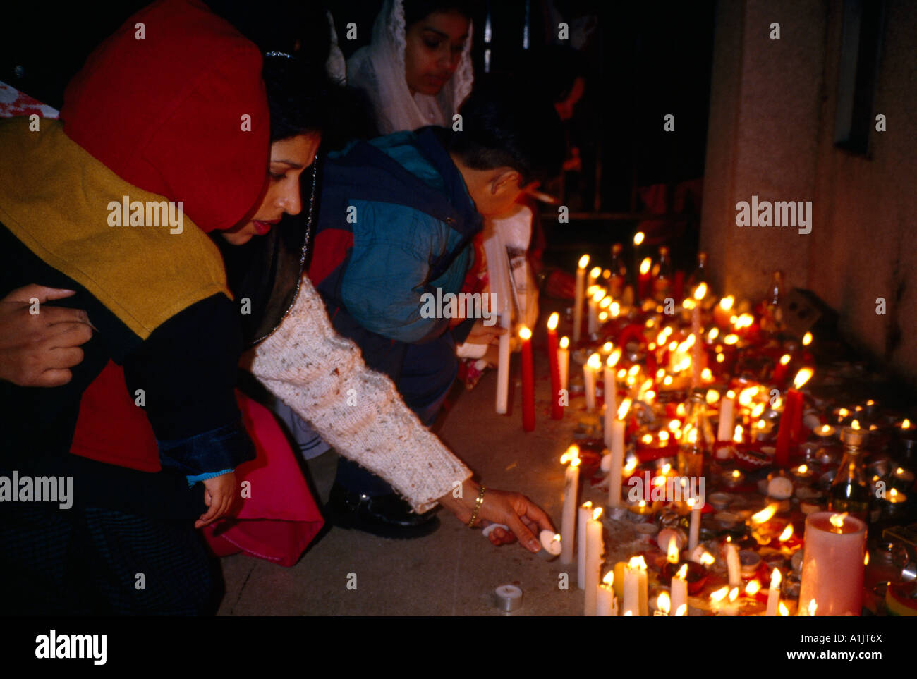 Southall London England Lighting Diwali Candles At Gurdwara Stock Photo