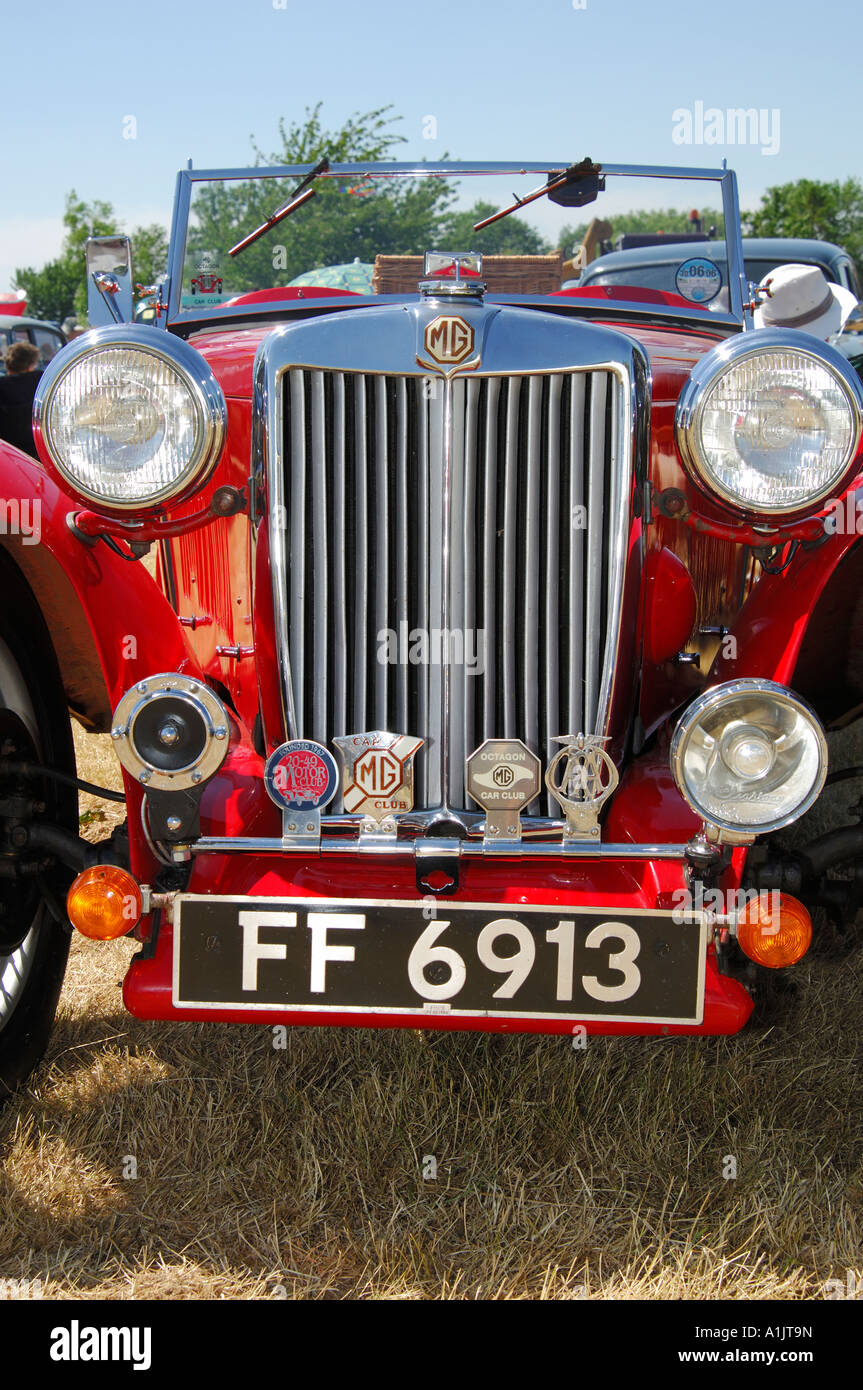 Close up of a red vintage MG motor car grille Stock Photo
