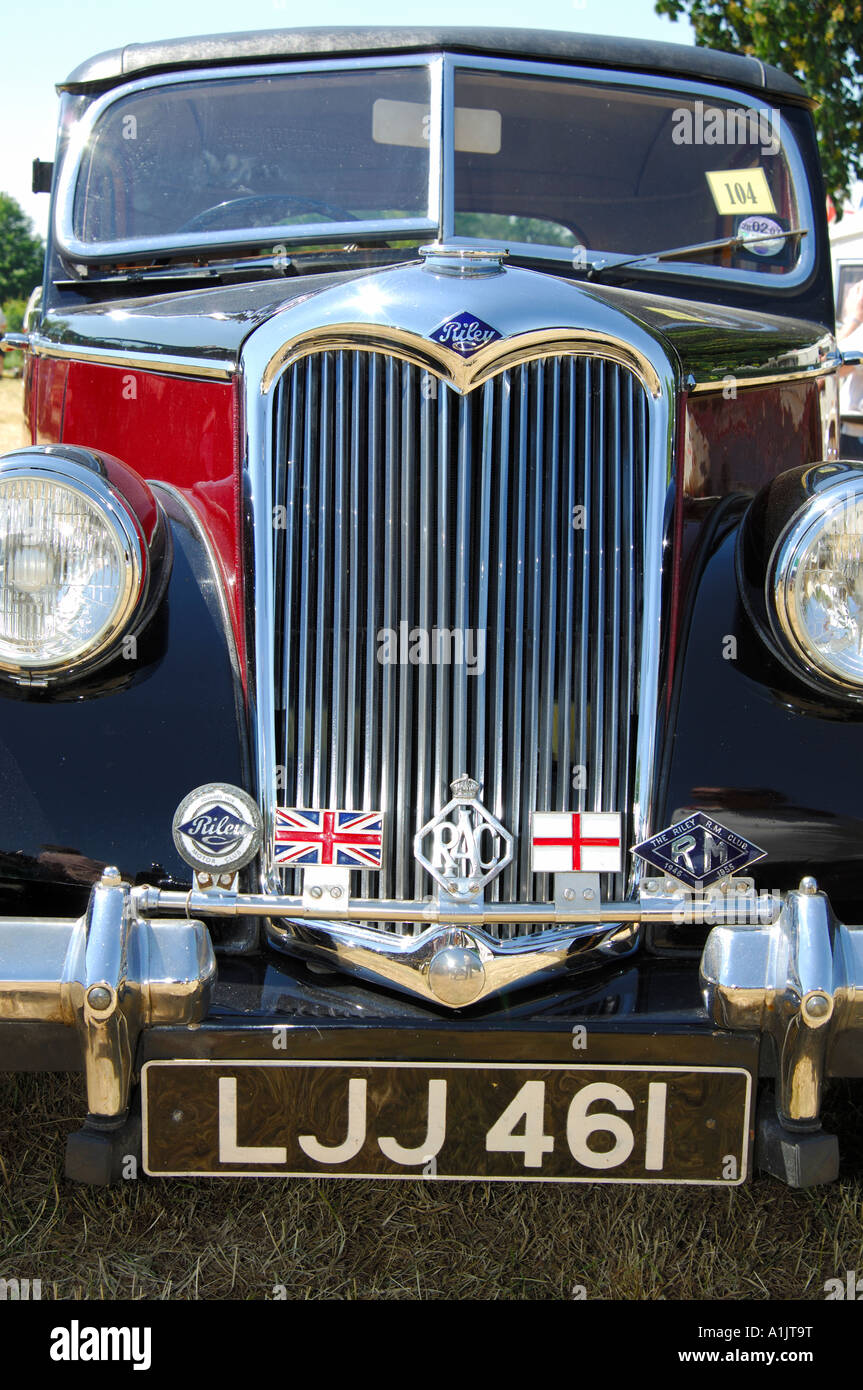 Close up of vintage Riley motor car grille Stock Photo