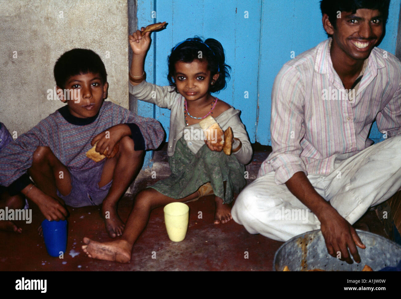 Children from the Slums being fed Kolkata India Stock Photo