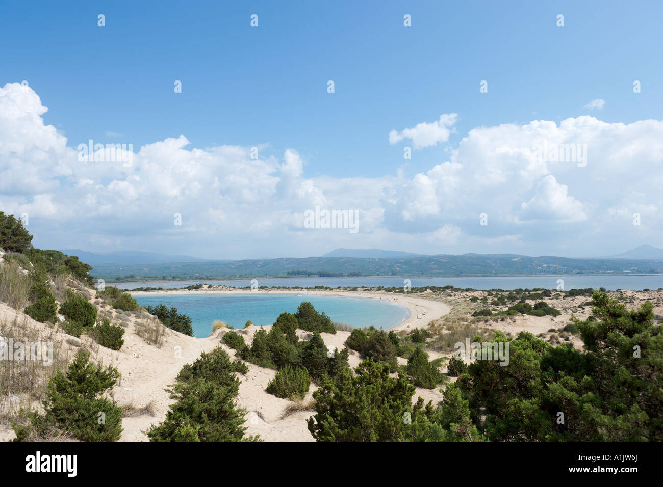 View over Voidokilia Beach, Petrohori near Yialova, Messinia, Peloponnese, Greece Stock Photo