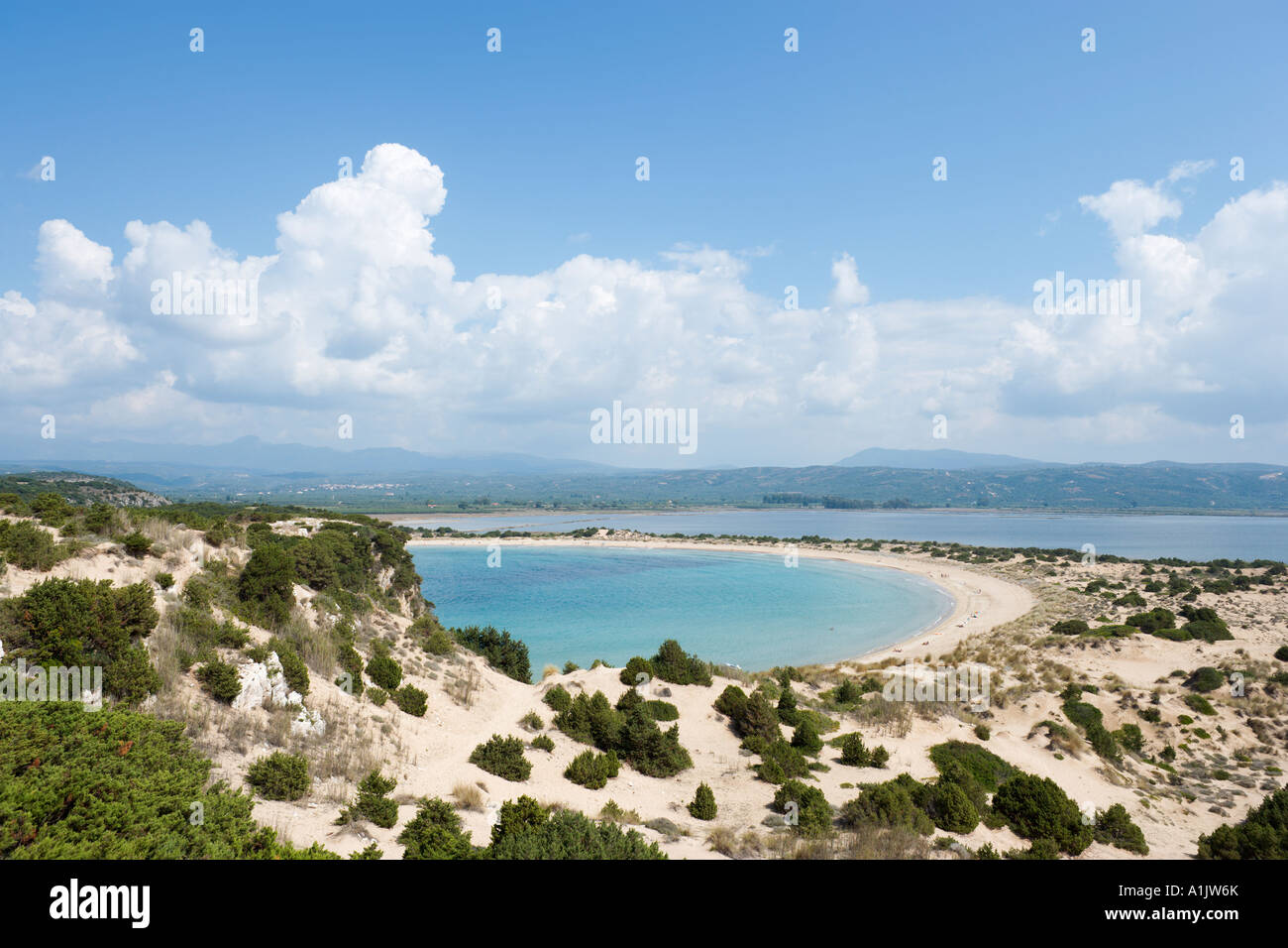 View over Voidokilia Beach, Petrohori near Yialova, Messinia, Peloponnese, Greece Stock Photo