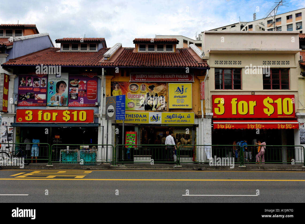 Shop houses in Little India, Singapore Stock Photo