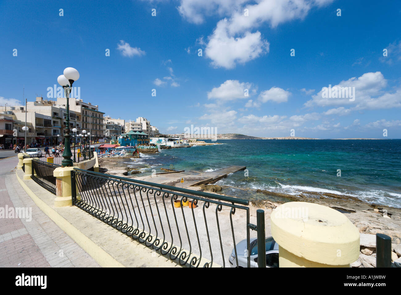 Seafront and Bathing Area, Bugibba, Malta Stock Photo