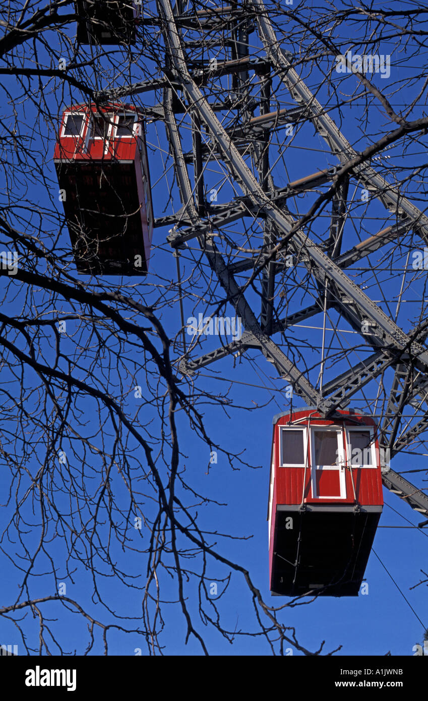 Riesenrad Giant Ferris Wheel behind branches Prater Vienna Austria Stock Photo