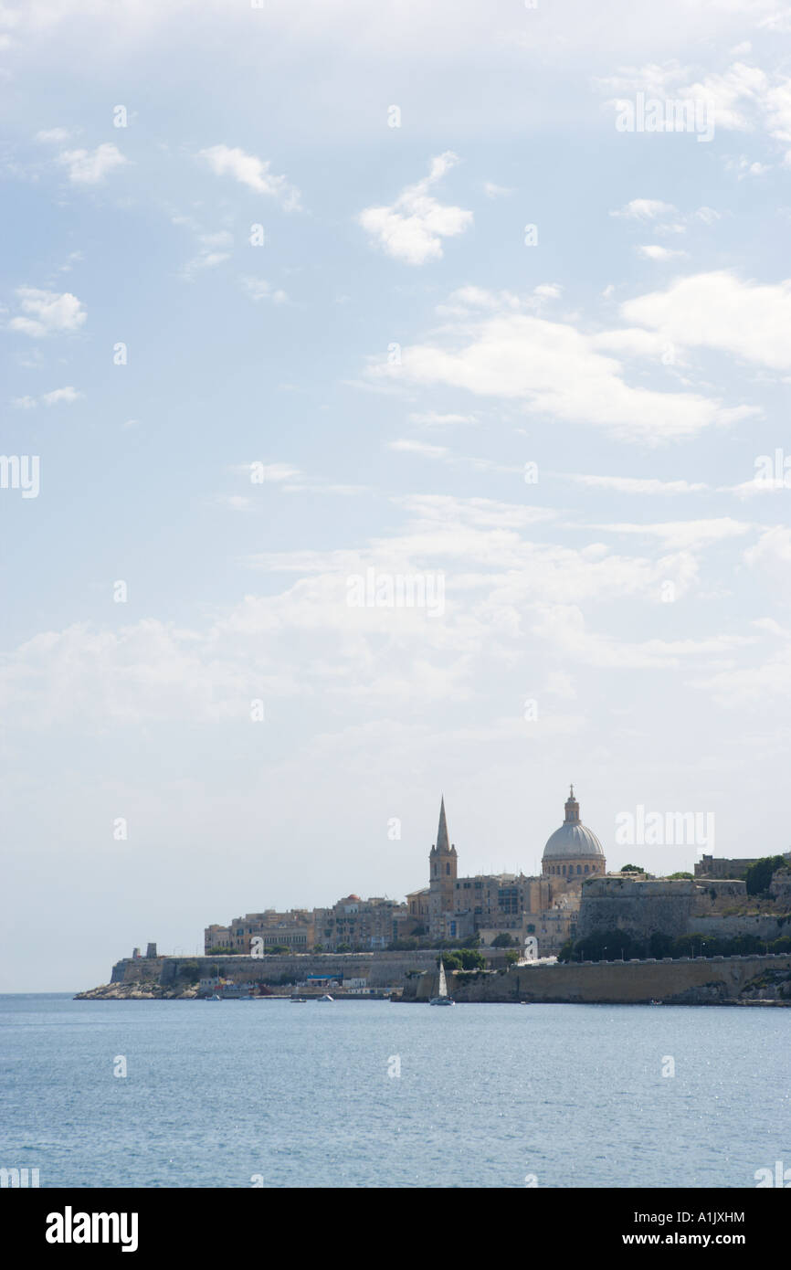 View over Marsamxett Harbour towards Valletta from Ta Xbiex, Malta Stock Photo