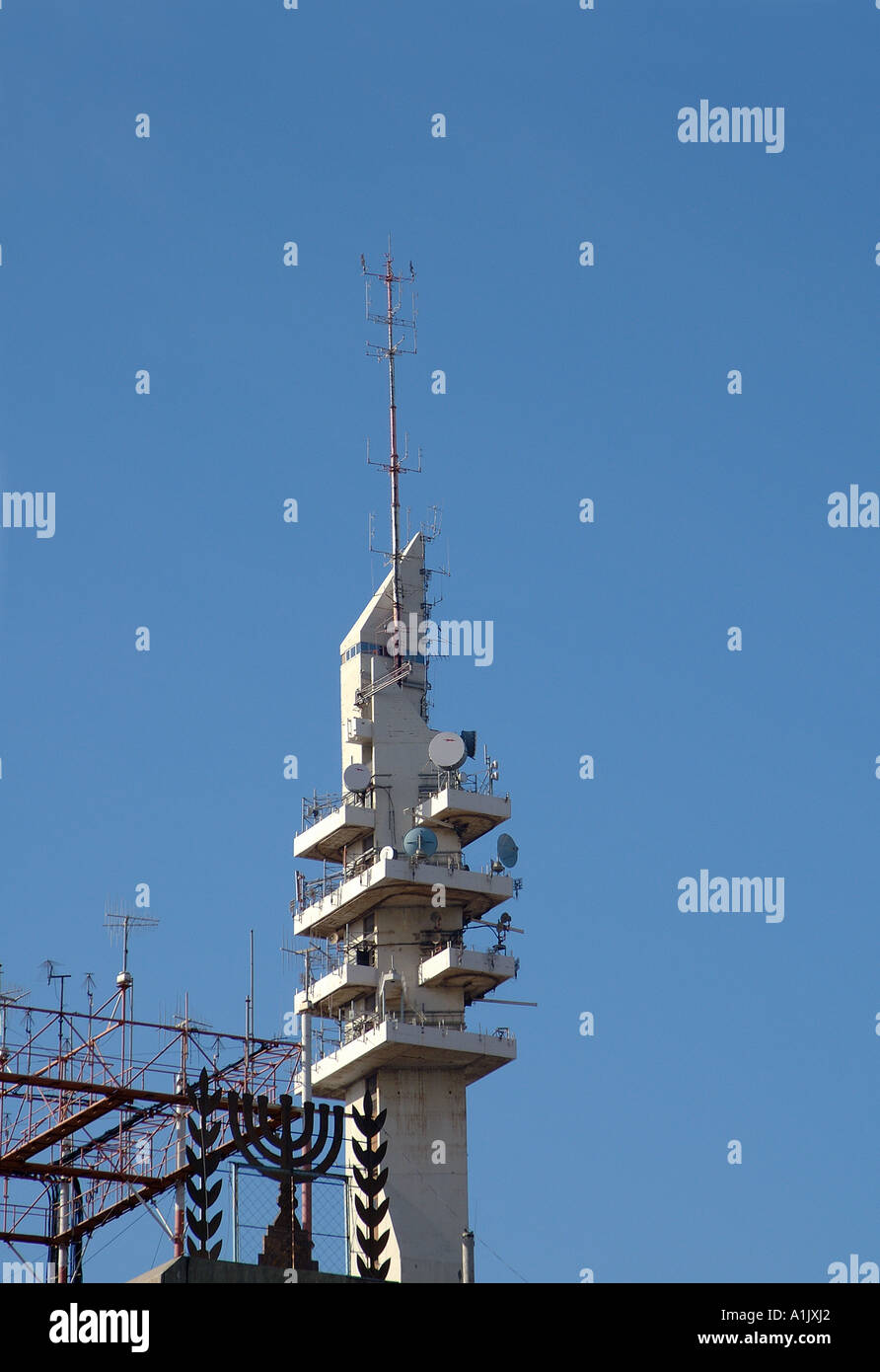 View of the Marganit tower with antennas and other transmission