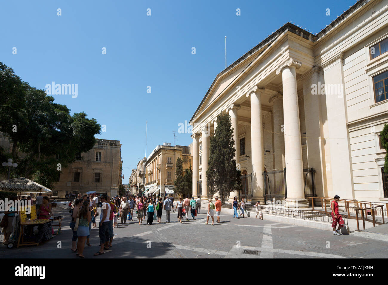 The Law Courts on Republic Street or Triq Repubblika (the main street), Valletta, Malta Stock Photo