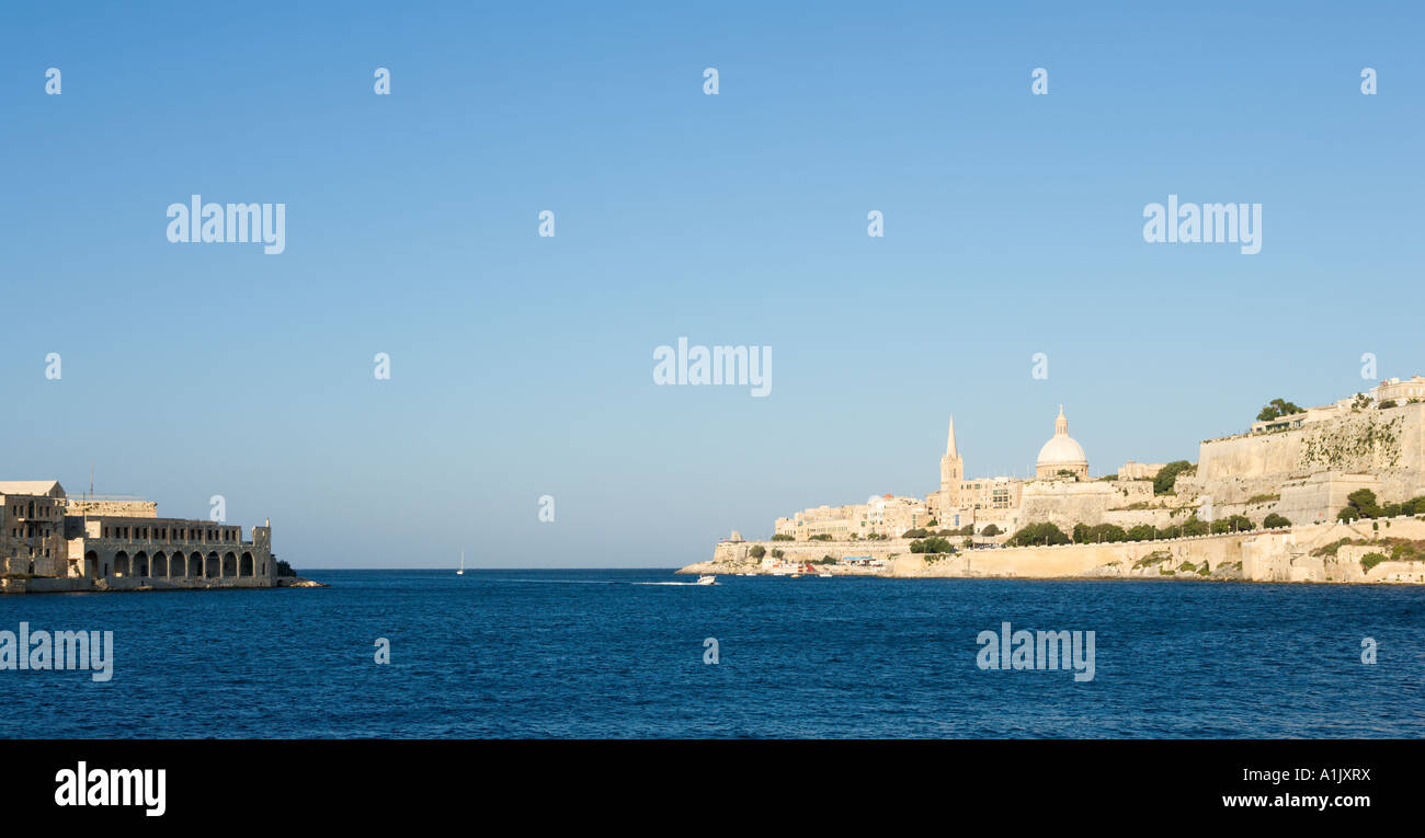 View over Marsamxett Harbour towards Valletta and Fort Manoel from Ta Xbiex, Malta Stock Photo