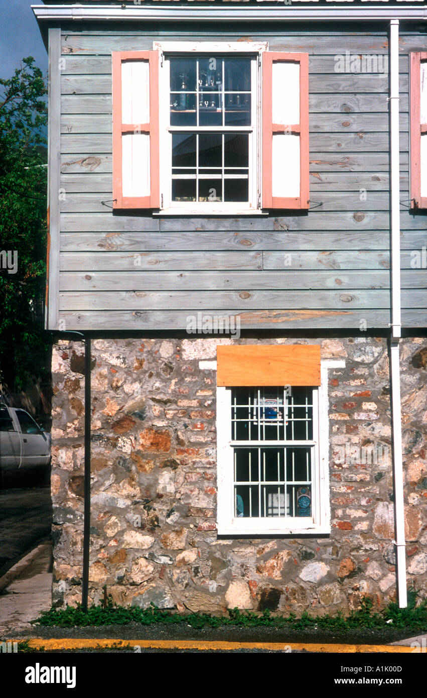 Stone and weatherboard building with shutters, Leeward Islands Stock ...