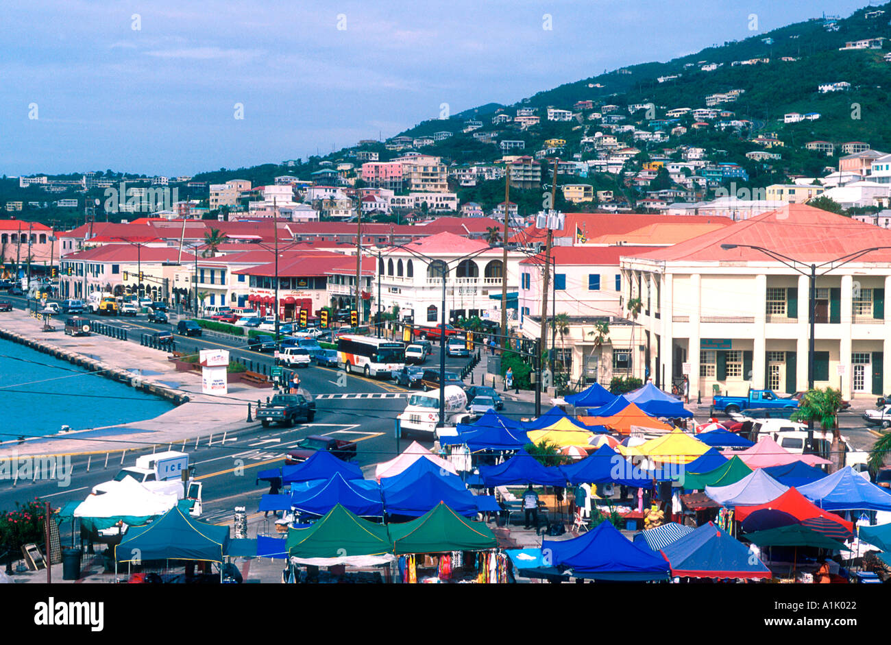 Market in Charlotte Amalie capital of St Thomas US Virgin Islands Stock Photo