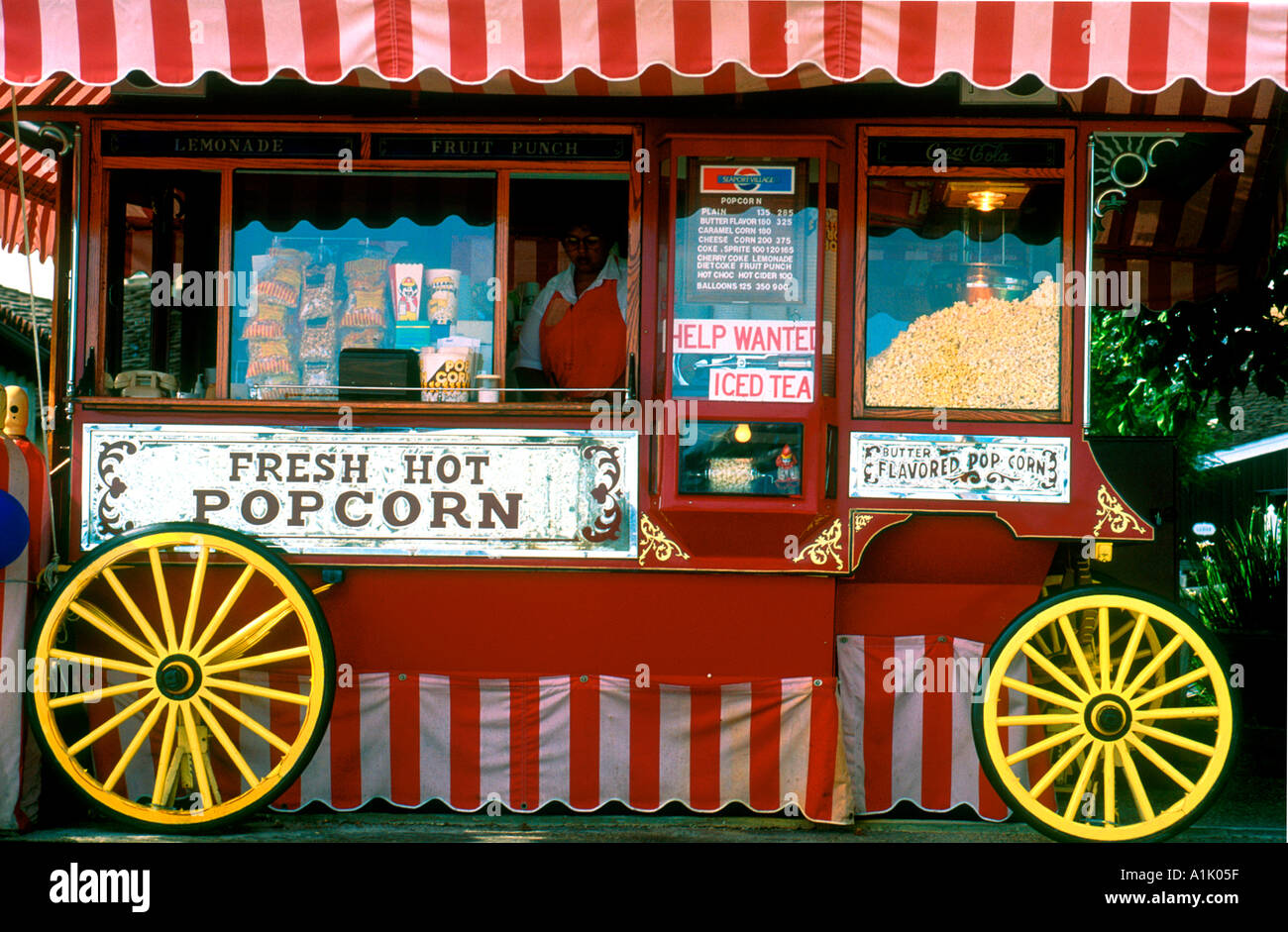Popcorn and soft drinks stand San Diego California USA Stock Photo Alamy