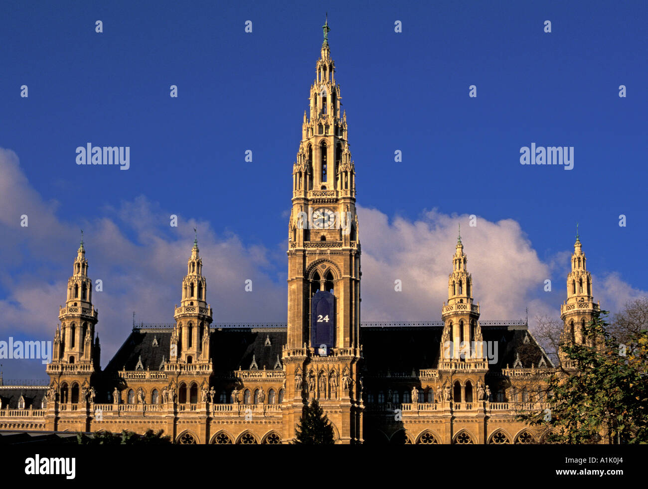 Neo gothic architecture of Vienna Town Hall designed by Friedrich von Schmidt Austria Stock Photo
