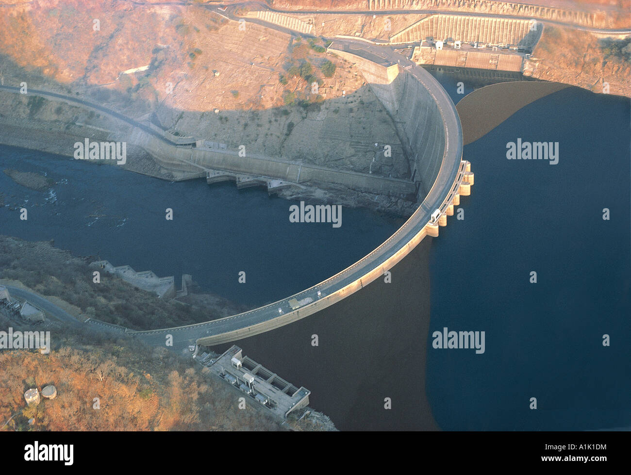 Aerial view of Kariba dam wall in Zimbabwe Stock Photo