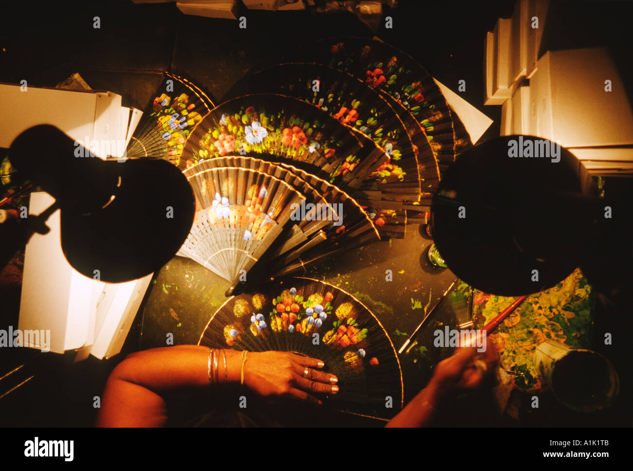 Havana. Cuba. Hand painted fans at the Casa del Abanico, Havana Vieja