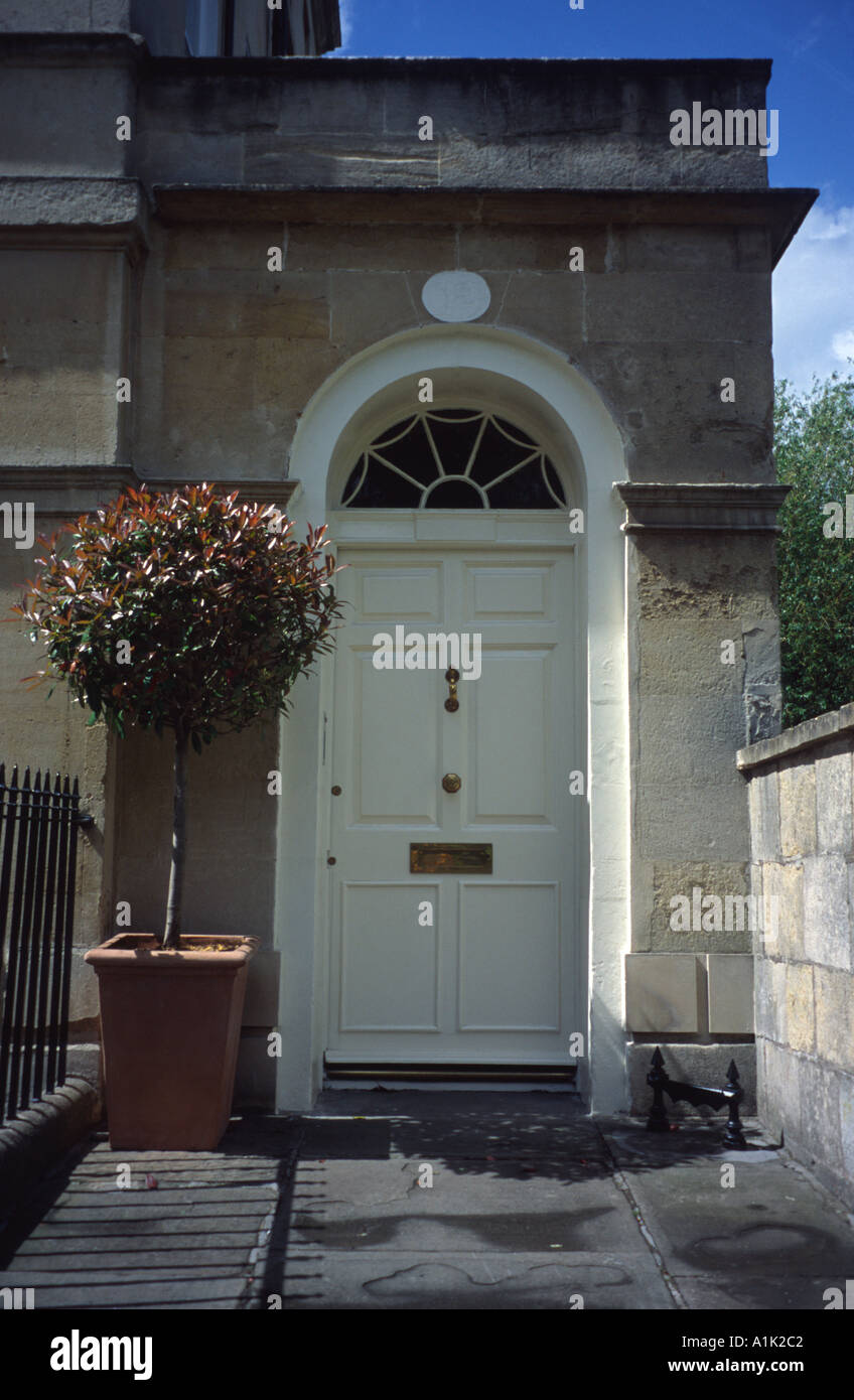 White door entrance to a house on Henrietta Street Bath Spa