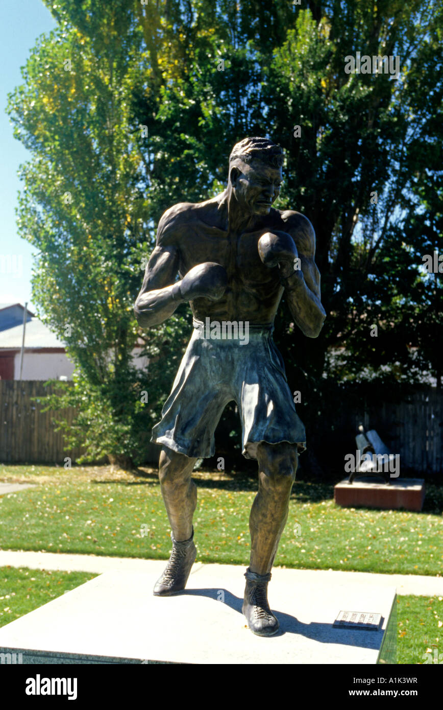 The statue of Jack Dempsey one of the greatest heavyweight champions in history is in his hometown of Manassa Colorado Stock Photo
