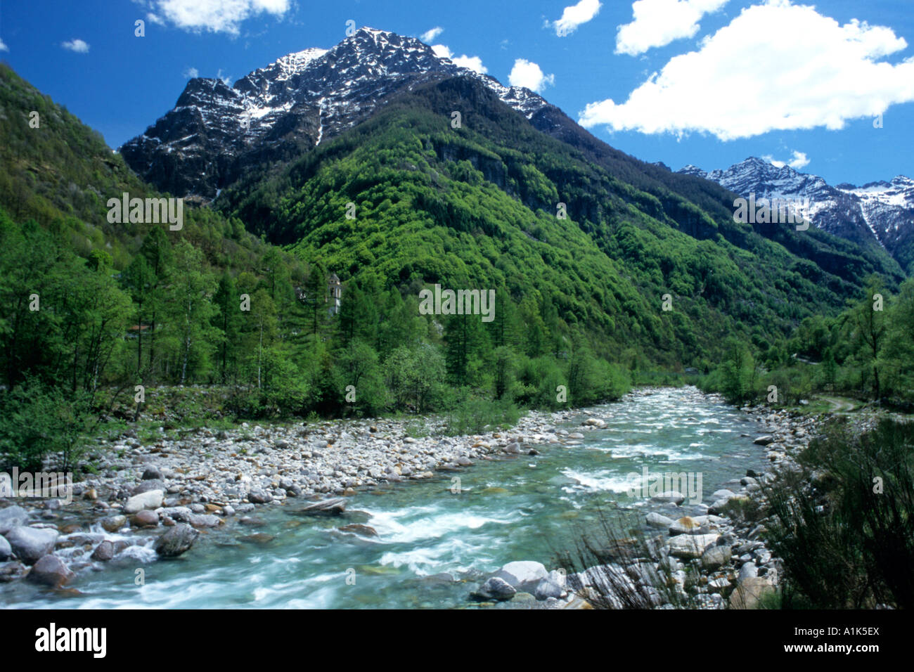Verzasca river at Brione Val Verazasca Ticino Switzerland Stock Photo