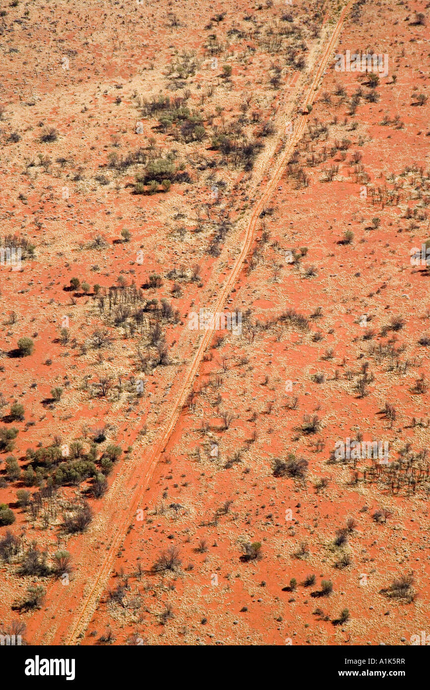 Tracks in Sand Uluru Kata Tjuta National Park World Heritage Area Northern Territory Australia aerial Stock Photo