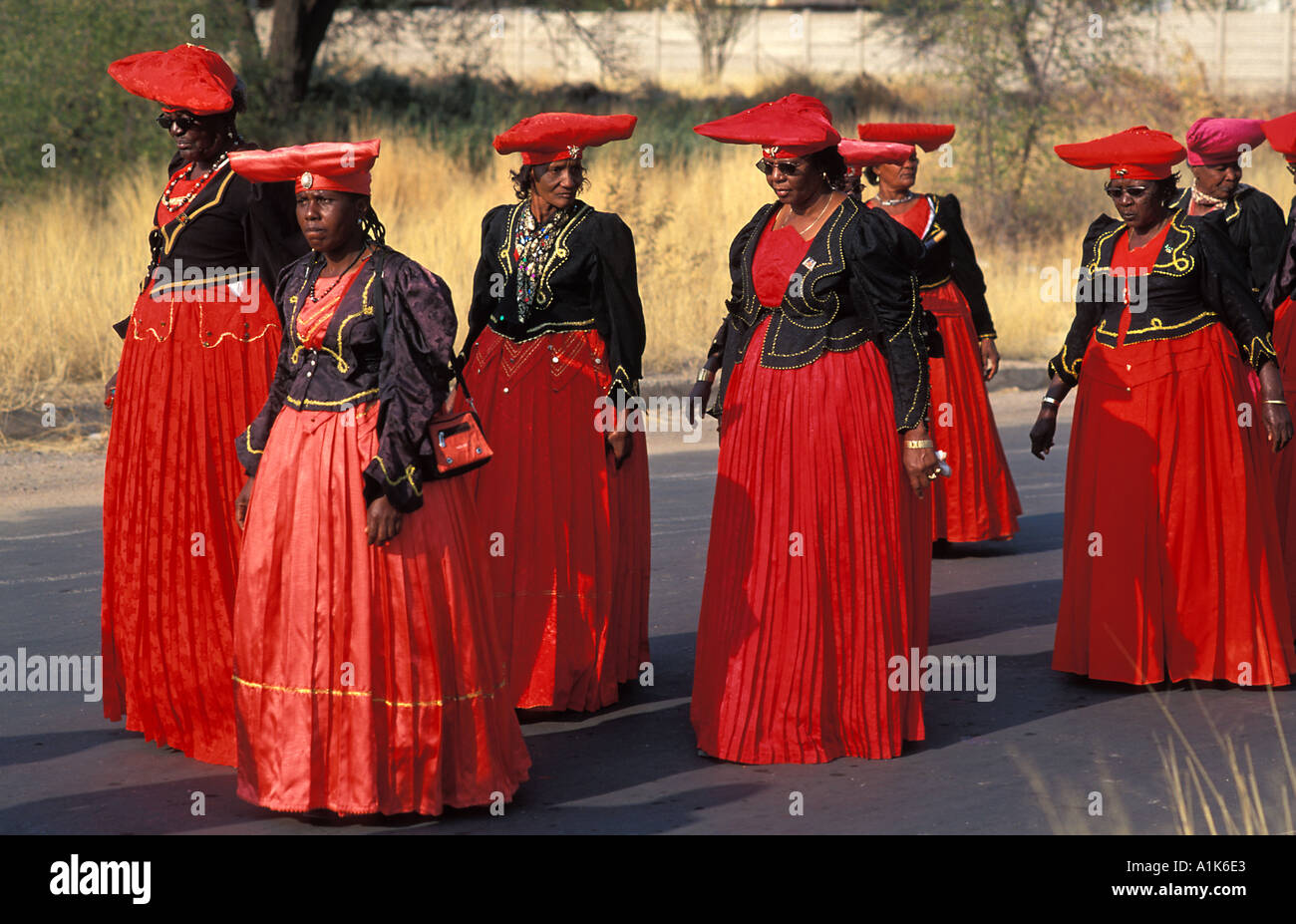 Herero women wearing traditional dress in procession for the Ma