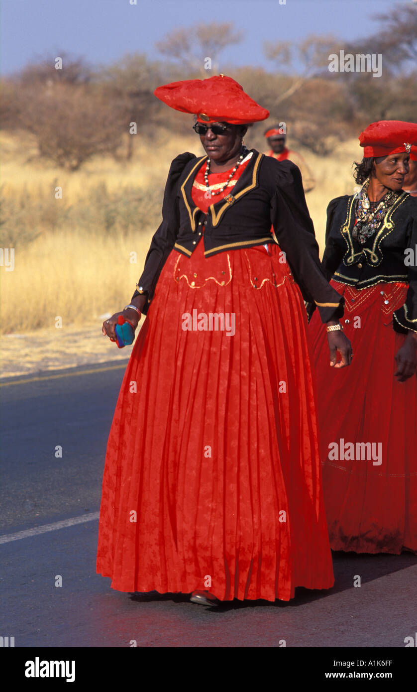 Herero women wearing traditional dress in procession for the Ma Herero ...