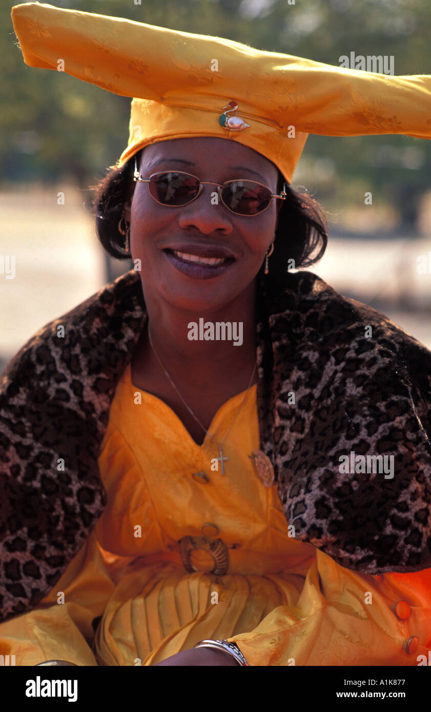 Friendly Herero Woman Wearing Traditional Dress In Procession For The Ma Herero Day Parade