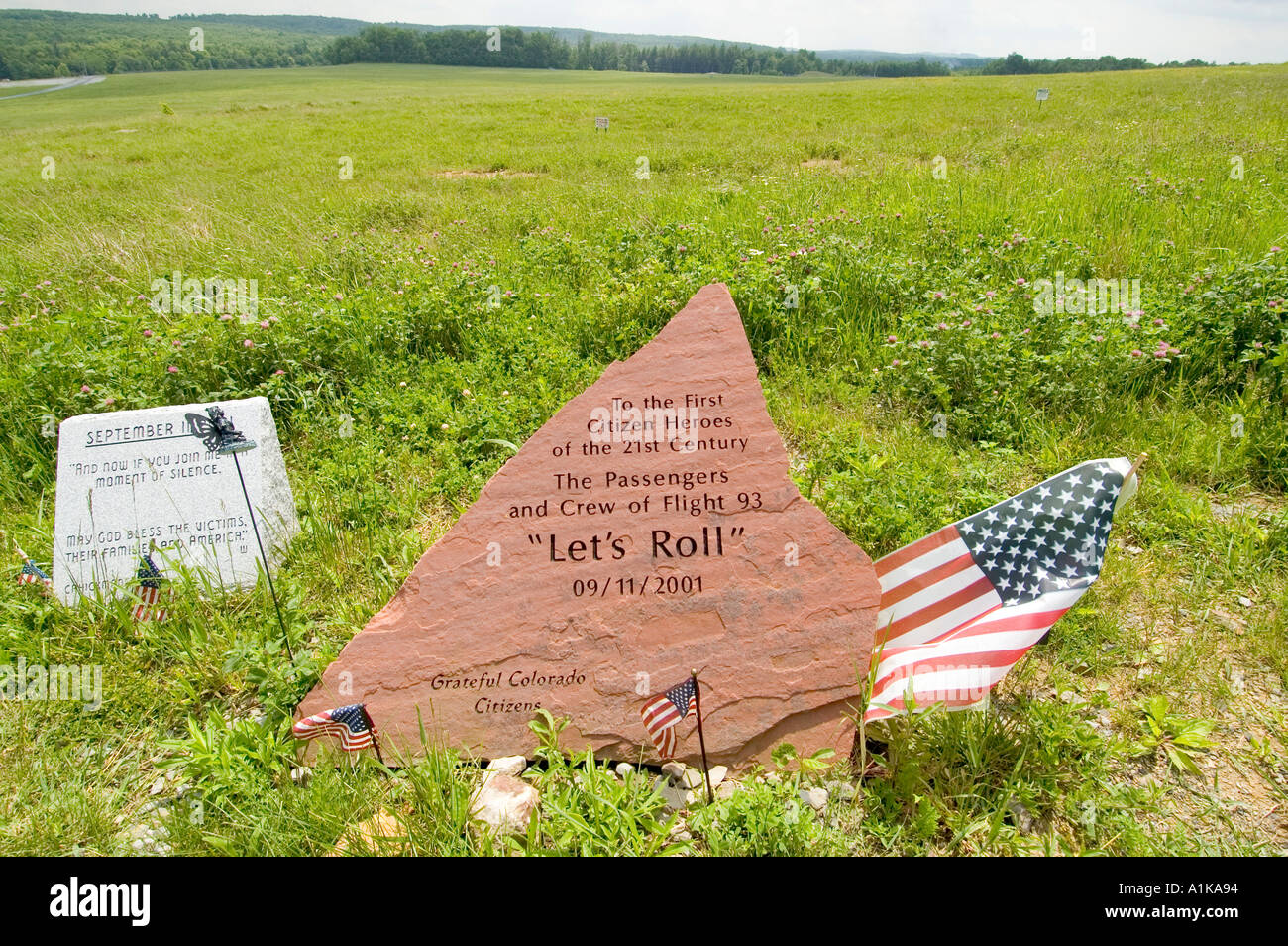 Crash site of flight 93 the air plane that was high jacked on 911 and went down in a field at Shanksville PA Stock Photo