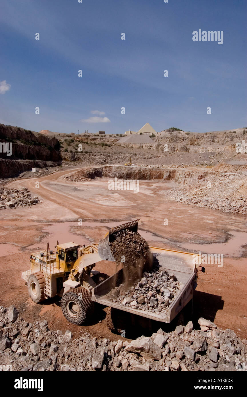 Truck being loaded in a Limestone Quarry Stock Photo Alamy