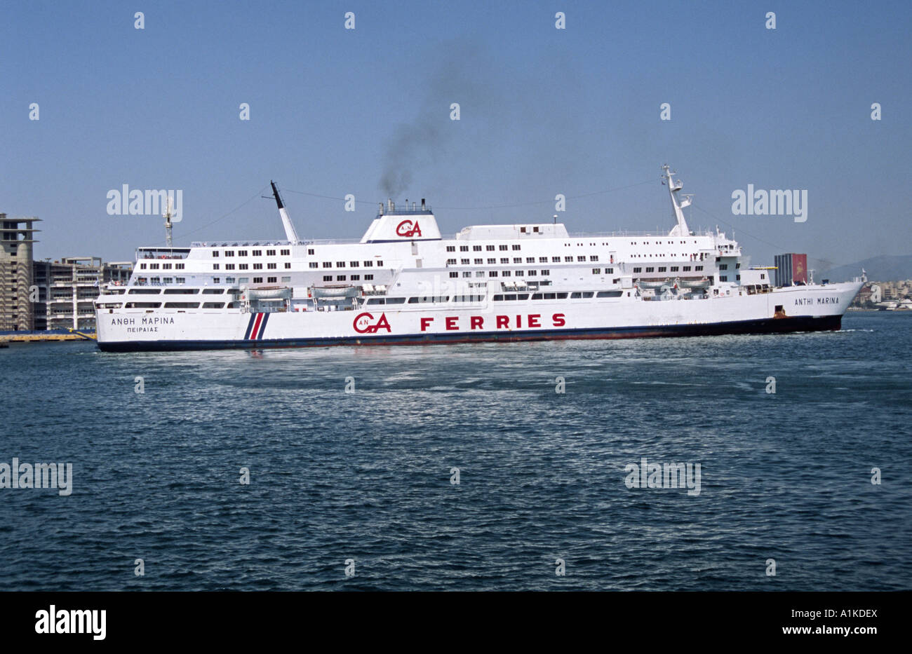 Anthi Marina Greek GA Ferries ferry at Piraeus. This is the former Pride of Kent of P&O from Dover-Calais Stock Photo