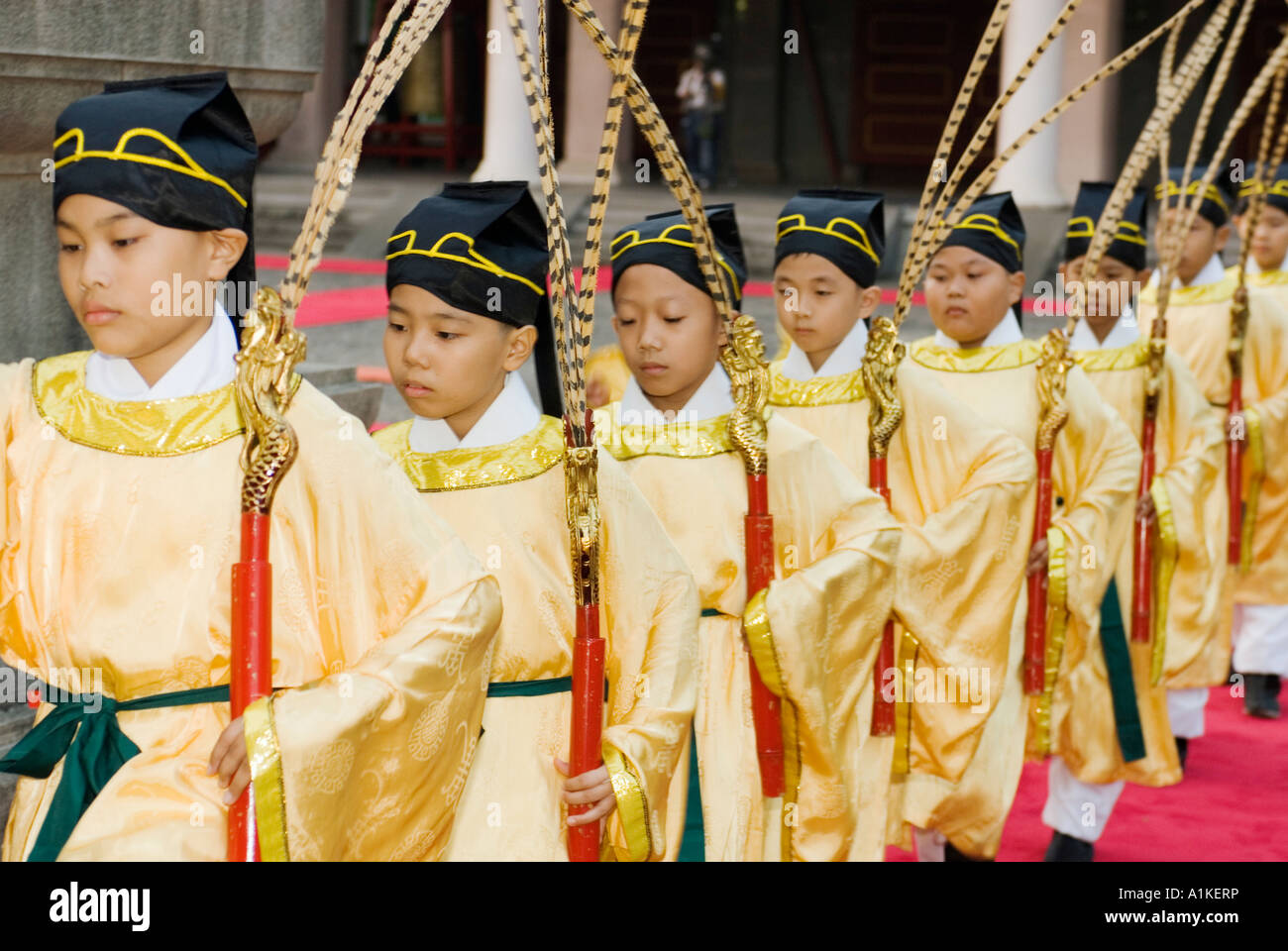 Procession Of Boy Students At Teacher’s Day Celebration Confucian Temple Taichung Taiwan Republic Of China Stock Photo