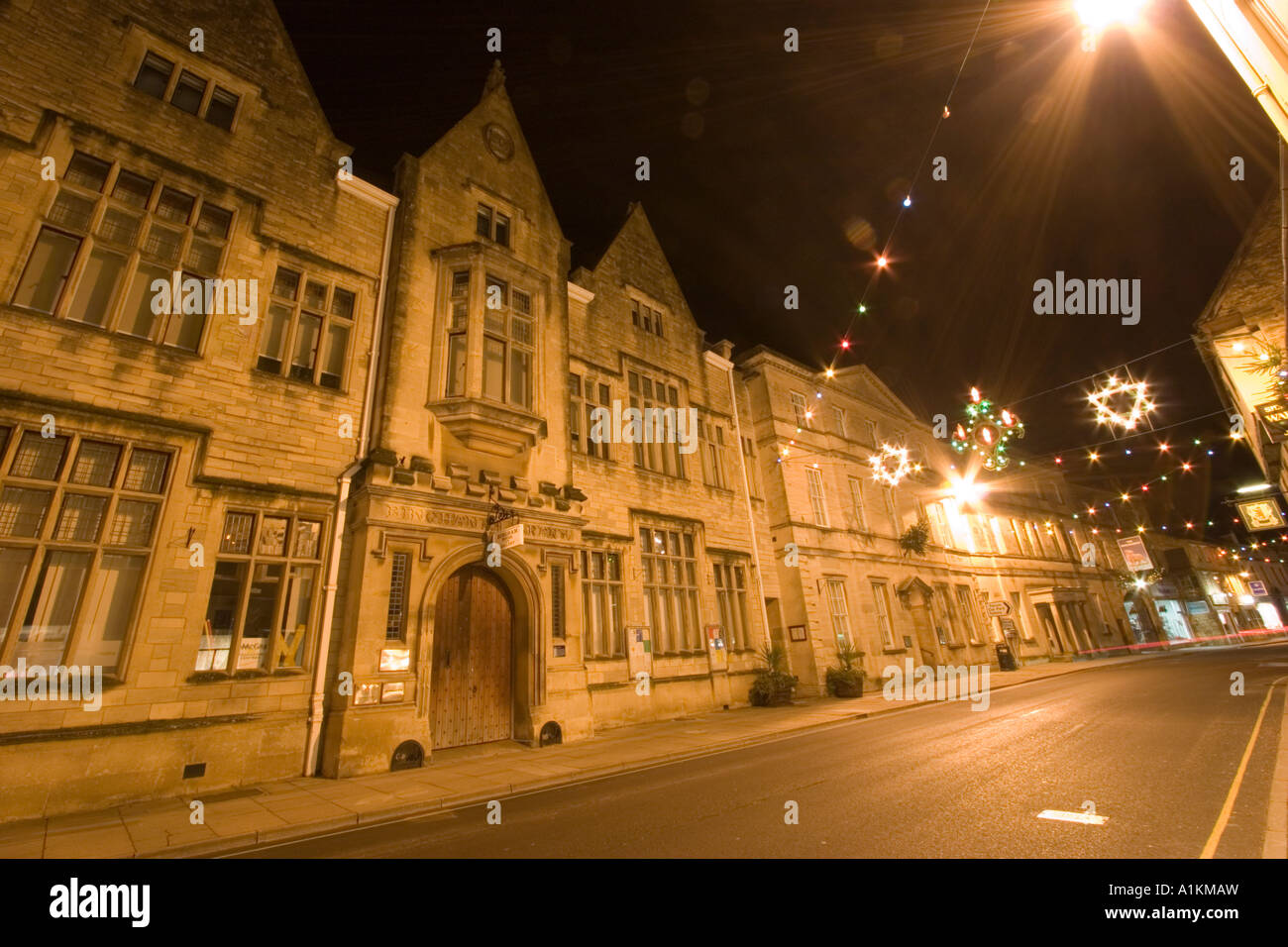 Cirencester high street with Christmas lights and decorations Stock Photo