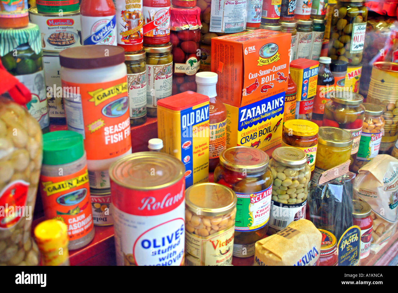 Italian delicatessen items in Central Market Stock Photo Alamy