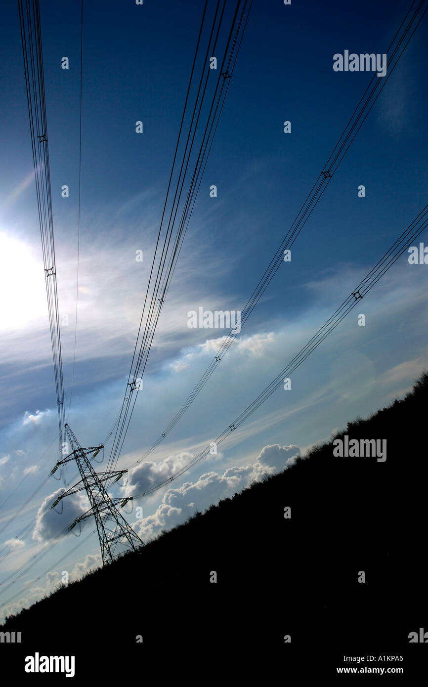 Polluted Skies Over Electrical Pylon Stock Photo Alamy