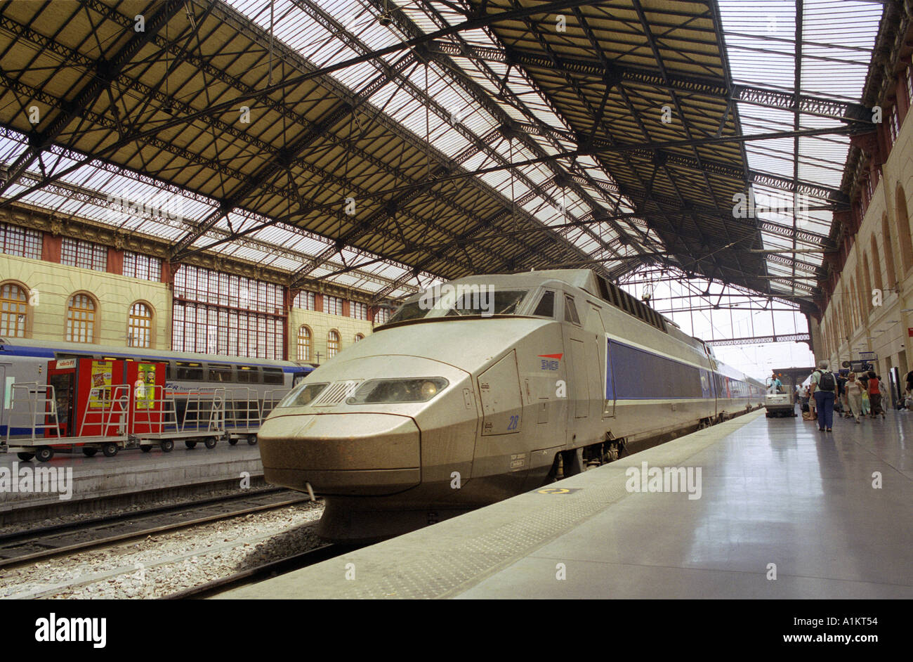 TGV train at a platform at the Central Station in Marseille, France ...
