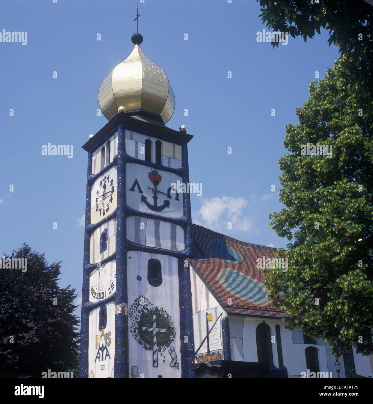Churchof St Barbara by Friedensreich Hundertwasser Barnbach Styria Austria Stock Photo