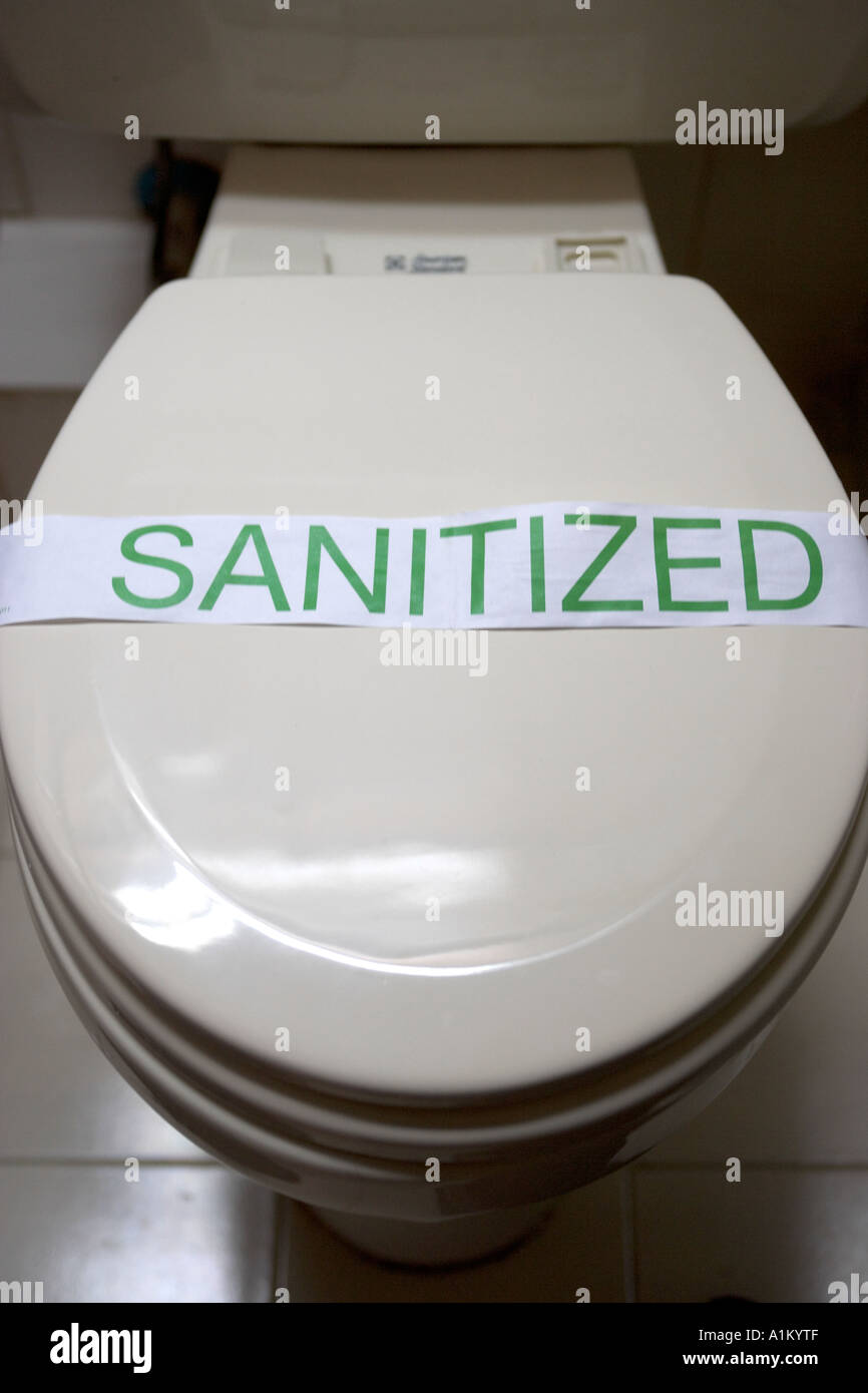 Toilet with Sanitized Sign Stock Photo Alamy