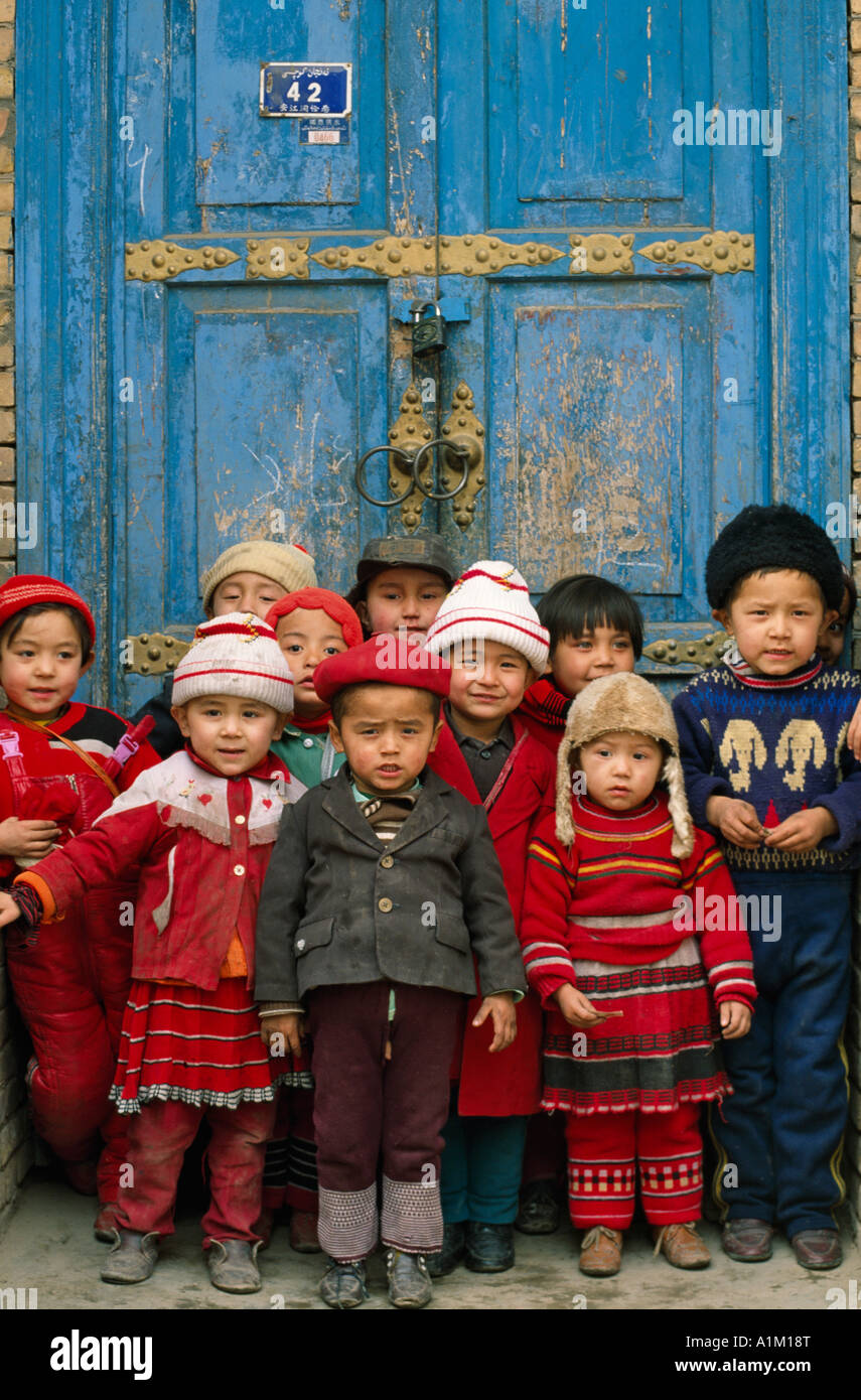 China Silk Road Xinjiang Province Kashgar Uighur children Stock Photo