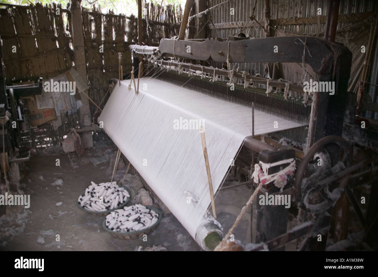 A weaving loom in Bangladesh Stock Photo