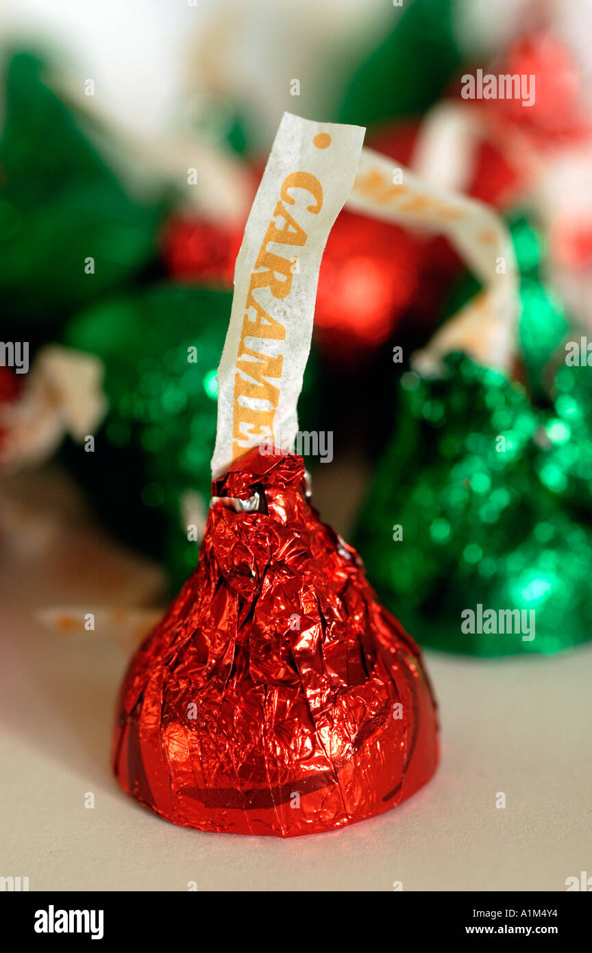 Christmas Foil wrapped caramel flavored chocolate Hershey s Kisses