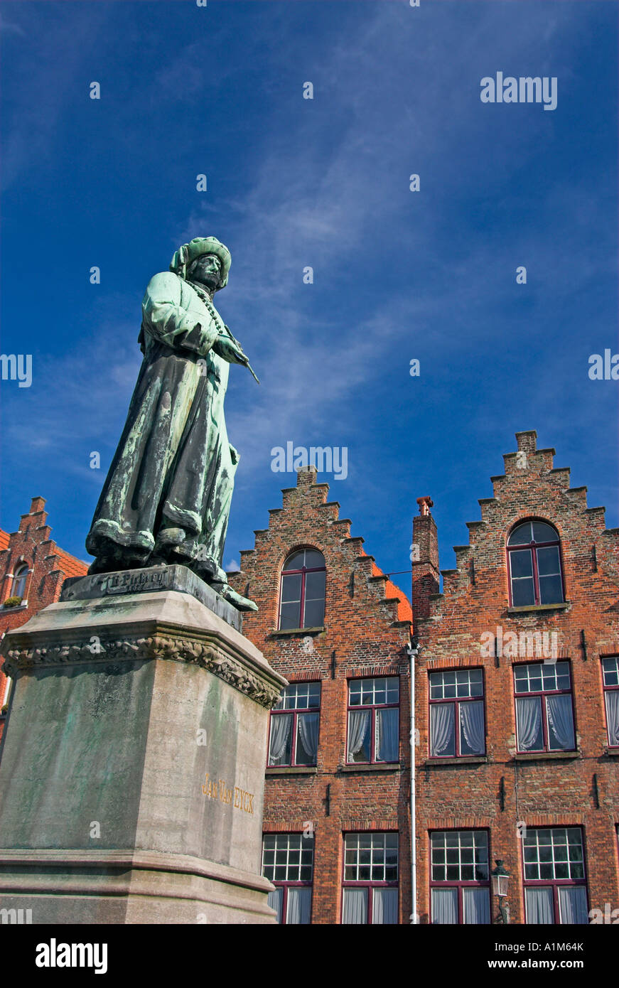 Jan Van Eyck Statue, Bruges, Flanders, Belgium Stock Photo