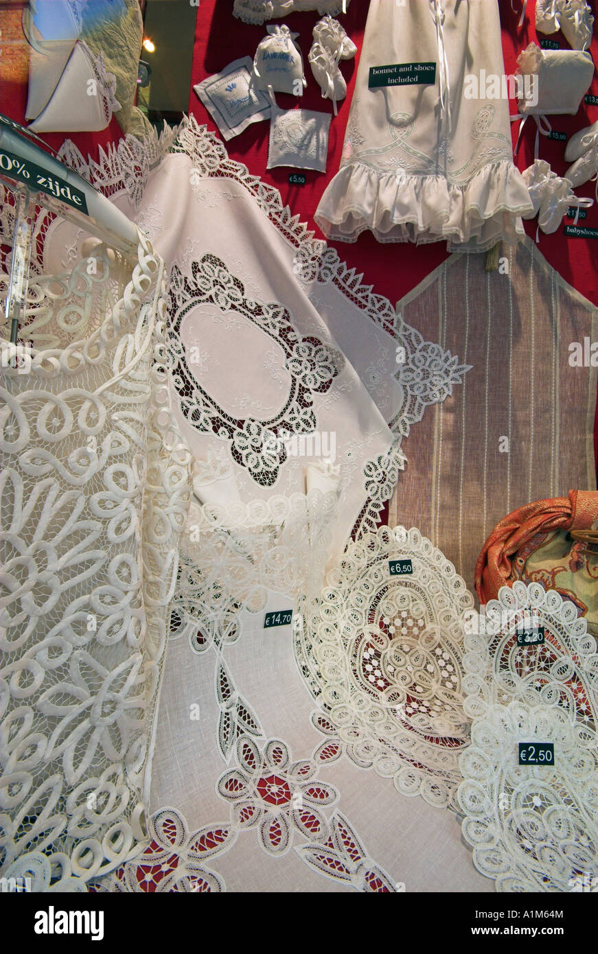 Traditional Lace, Bruges, Flanders, Belgium Stock Photo