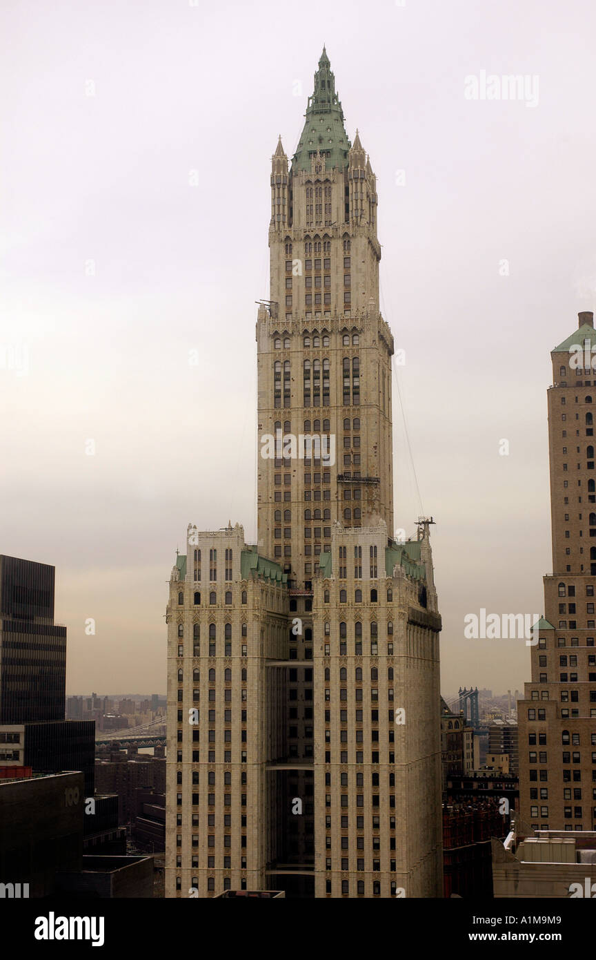 Landmark Woolworth Building designed by Cass Gilbert on Broadway in Lower Manhattan Stock Photo