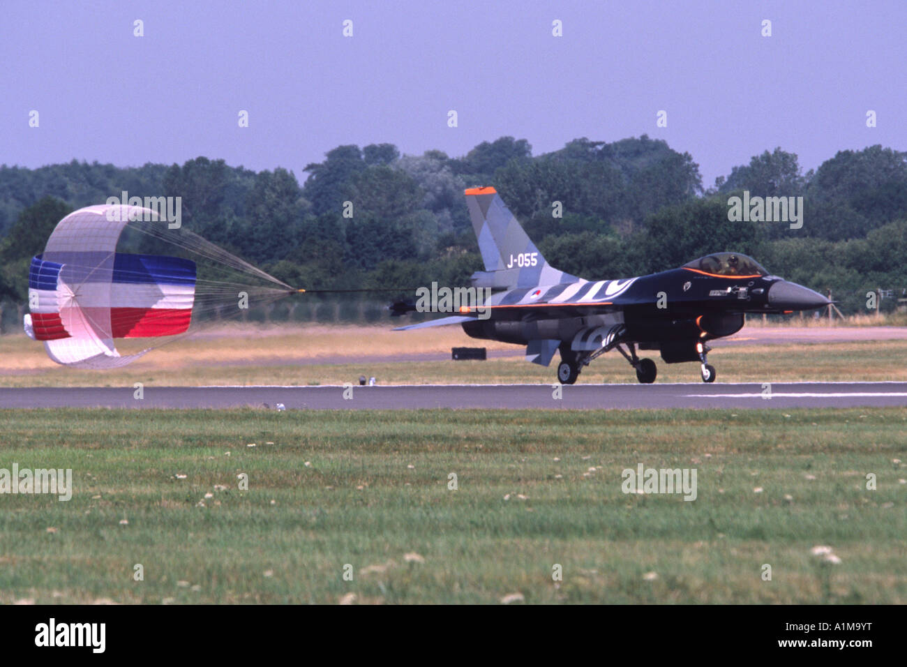 Lockheed F-16AM Fighting Falcon operated by 306 Squadron Royal Netherlands Air Force landing at the Fairford RIAT 2006. Stock Photo