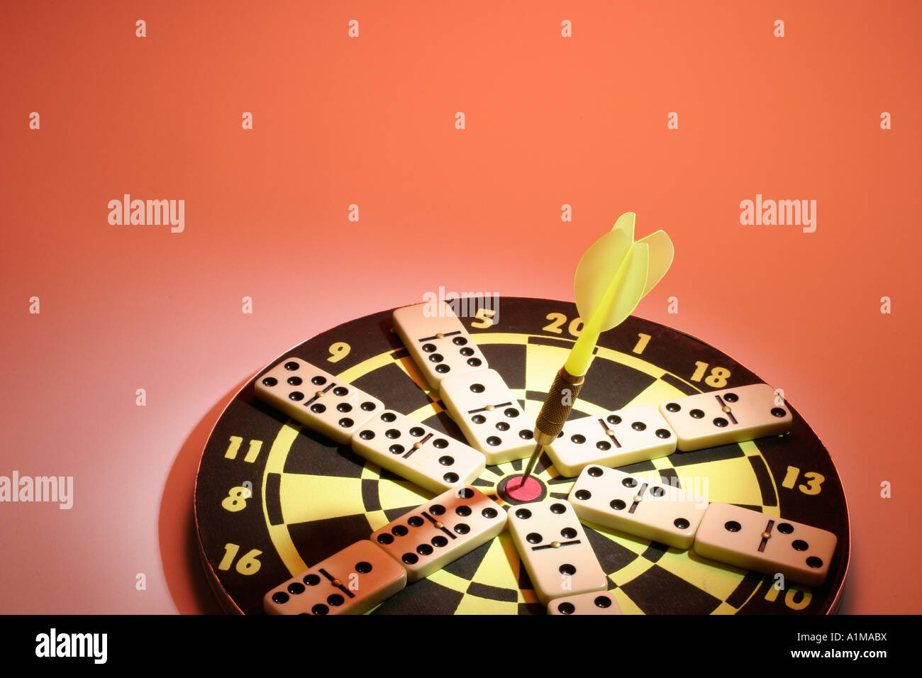 Dart and Dominoes on Dartboard Stock Photo Alamy