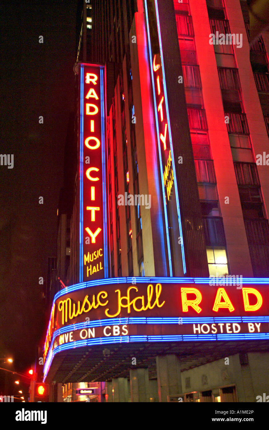 Night view of Radio City Music Hall in New York City USA Stock Photo